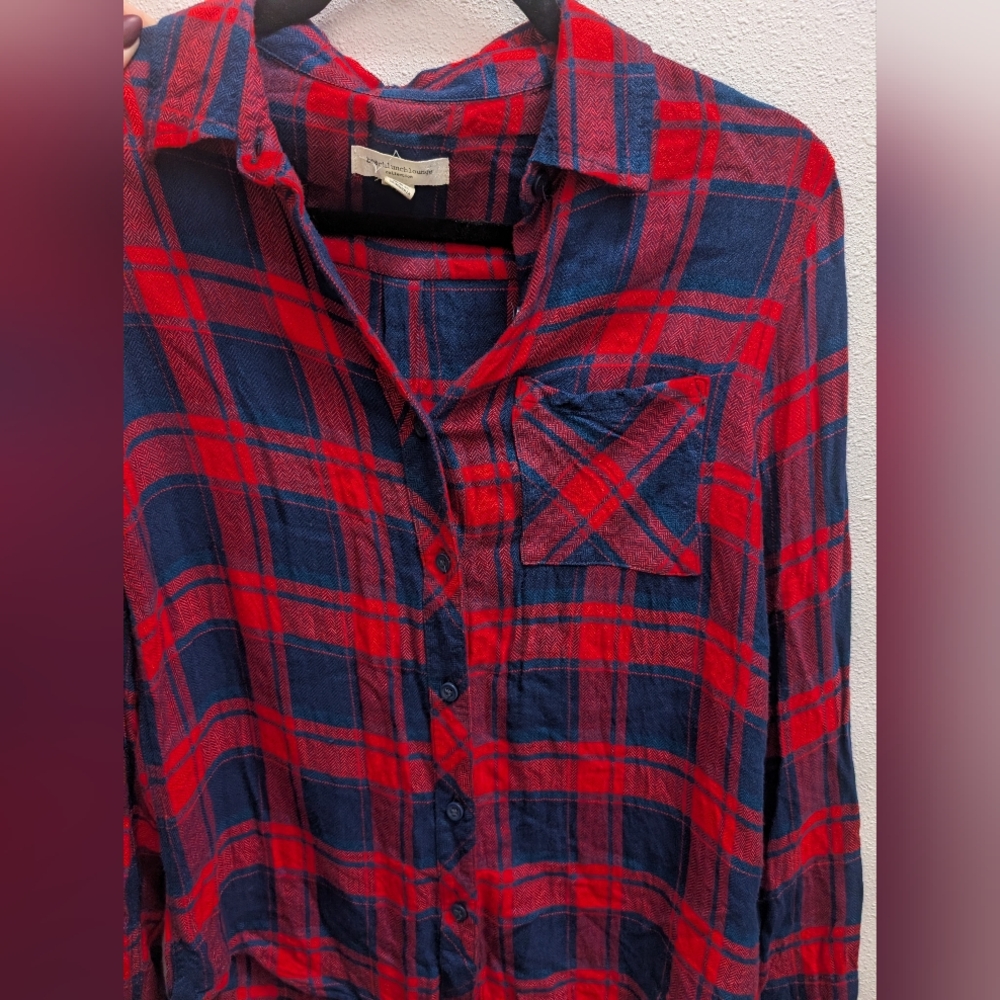 beachlunchlounge Red and Blue Plaid Button Down Shirt